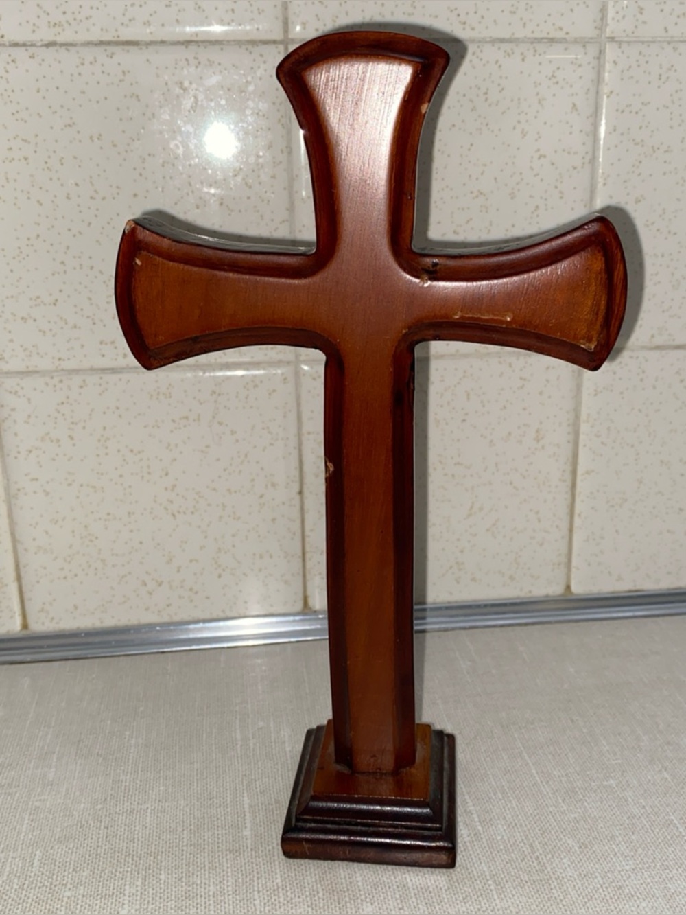 Vintage  Solid Mahogany‎ Wood Standing Cross Religious